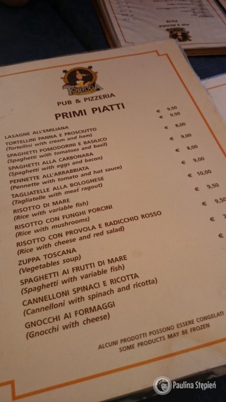Menu w Wenecji