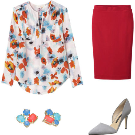 Kolor ze wzoru połączony z resztą ubioru. Stylizacja stworzona przez Kalinę Kaczmarek w portalu polyvore.com