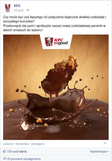 Kurczaki w sosie czekoladowym, foto z Facebook KFC