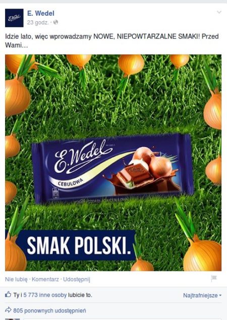 Czekolada cebulowa, foto z Facebook E.Wedel