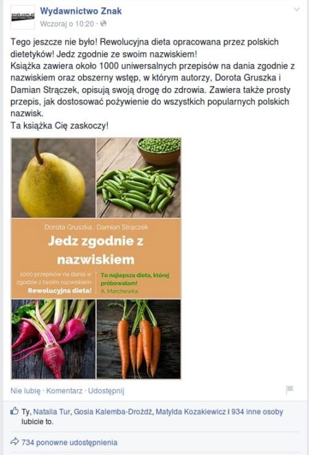 Książka dieta z godna z nazwiskiem, foto z Facebook Znak Wydawnictwo
