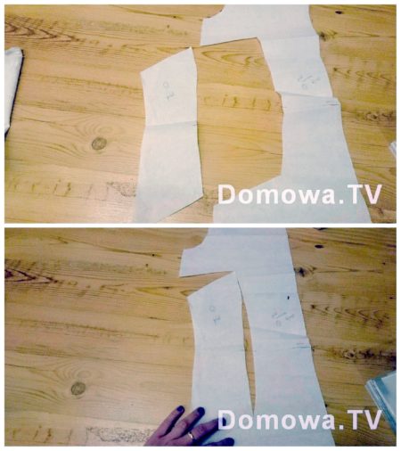 Zmiana wykroju - prostokąt dopasował do dolnej krawędzi i skleiłam, powstały mi dwie ładne zaszewki z przodu i podobnie, ale jedna z tyłu.