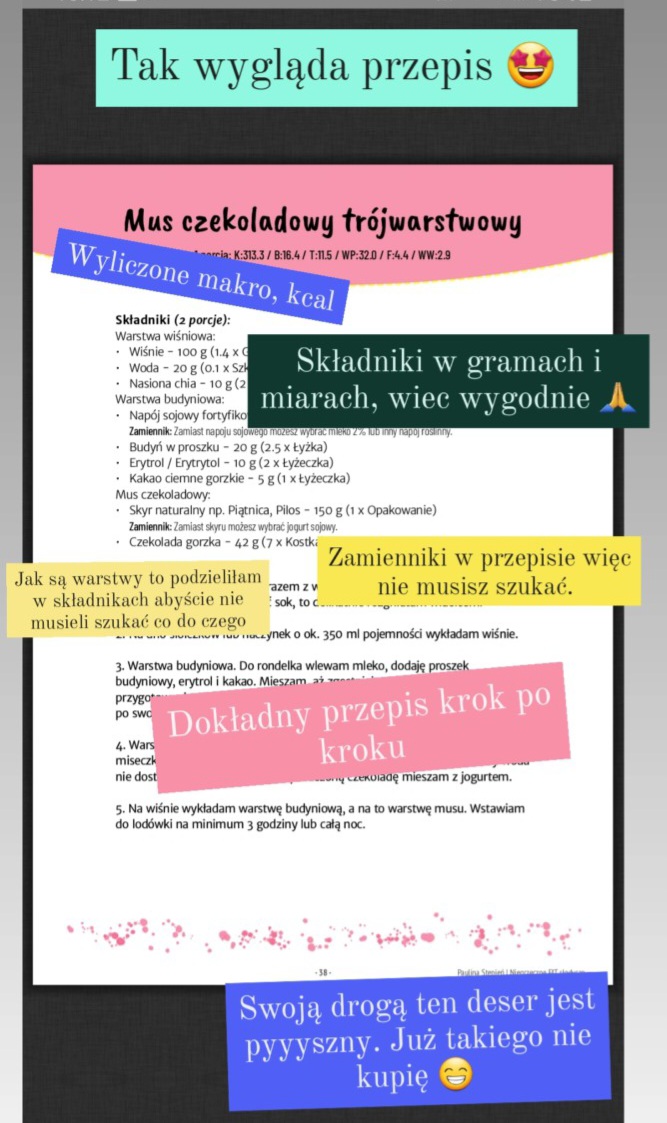 Moje ebooki są dopracowane. Masz zamienniki, kroki, kcal, wszystko